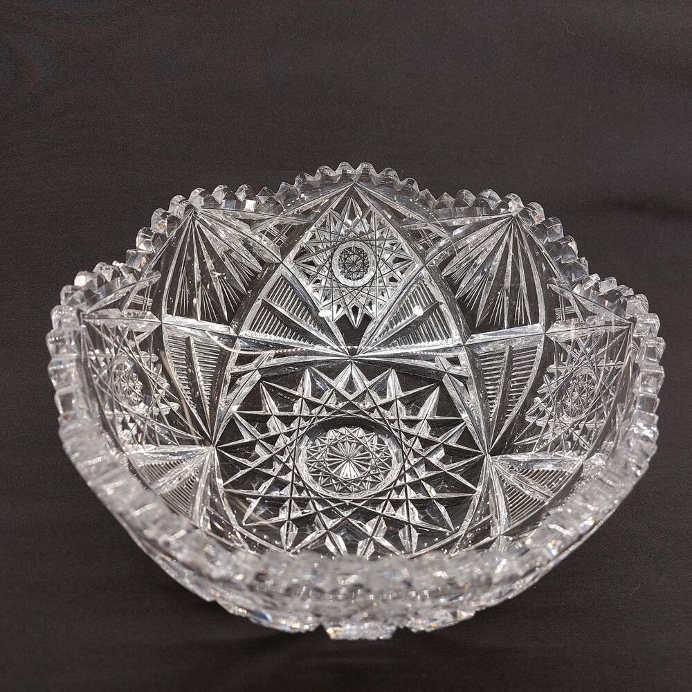 American Brilliant Period Antique Cut Crystal Glass Bowl  Saw Tooth Edge